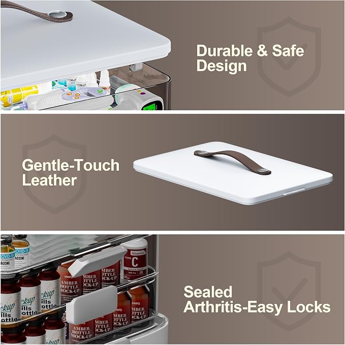 CTIME 4-Tier Extra-Large Medicine Organizer with Portable Pill Case Empty | Multipurpose Medical Box, Pill Organizer for Home Needs, Clear Visible Lids, Neatly Categorized, Home & Travel Essentials