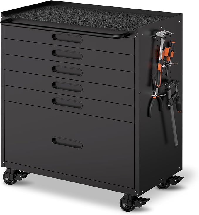 Metal Mobile Tool Storage Cabinet with 6 Drawers,Black | Heavy Duty Rolling Tool Cabinets for Garage,Metal Storage Cabinets with Wheels,Assembly Required