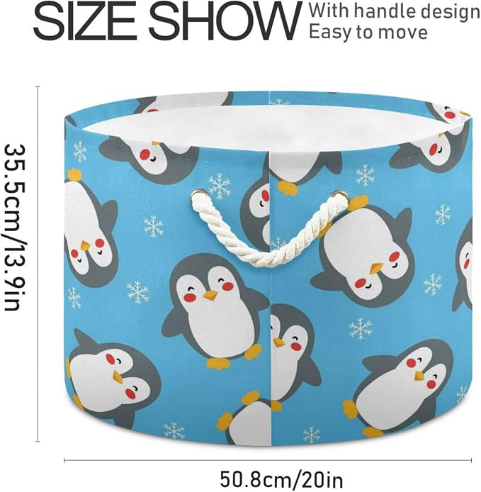 DOMIKING Large Storage Basket for Toys Christmas Snow Penguin Blue Pattern Storage Bin Box Organizer Basket for Laundry Hamper Kid's Room Baby & Dog Toy