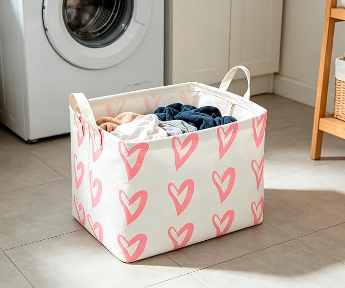 CLOCOR Rectangular Pink Heart Basket Empty, Storage Bin, Waterproof Book Box, Gift Basket(Pink Heart)