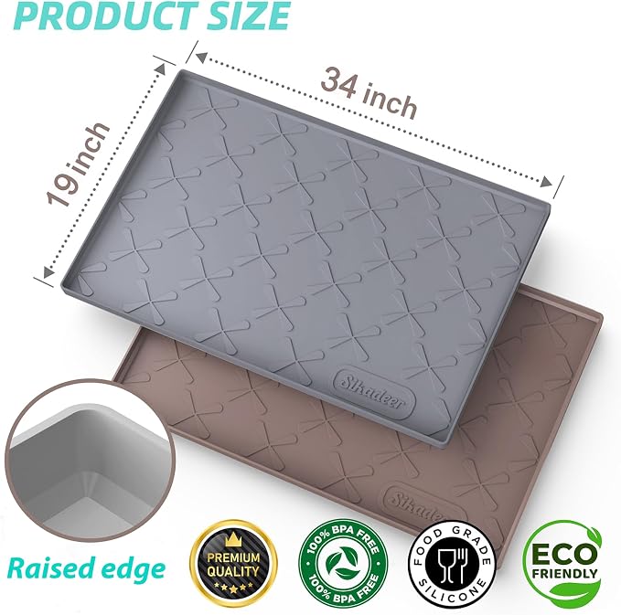 34" x 19" Under Sink Mat Waterproof , Silicone Mat Kitchen Drawer Shelf and Cabinet Liner, Sink Protector for Bathroom Organizers and Storage, Boot Tray Pet Food Mats | Heavy Duty Deep Drip Tray, Extra Thick Non Slip Liner for Kitchen & Bathroom, Pets,...