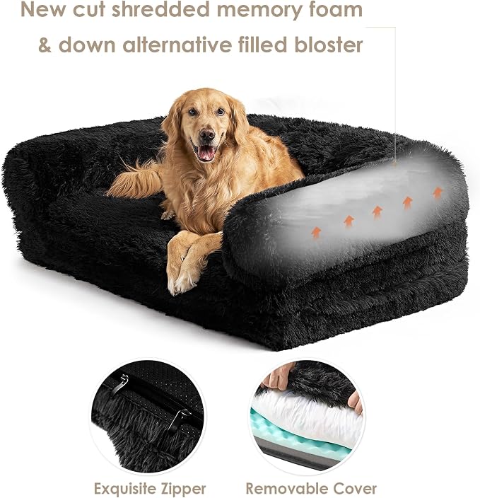 EHEYCIGA Orthopedic Foldable Human Dog Bed - 72x44x11, Black | Memory Foam Human Sized Dog Bed, Waterproof Pet Bed for People, Faux Fur Pet Couch for Adult with Non-Slip Bottom