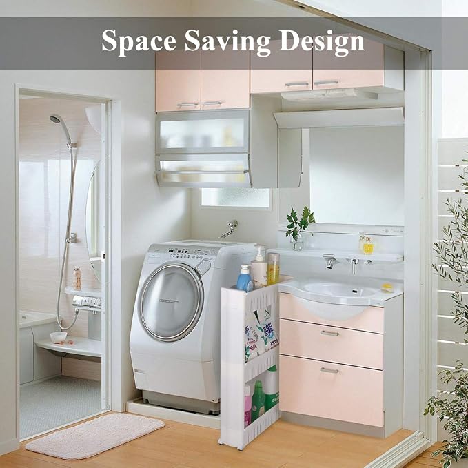 Laundry Room Organizer, Mobile Shelving Unit Organizer with 3 Large Storage Baskets, Gap Storage Slim Slide Out Pantry Storage Rack for Narrow Spaces