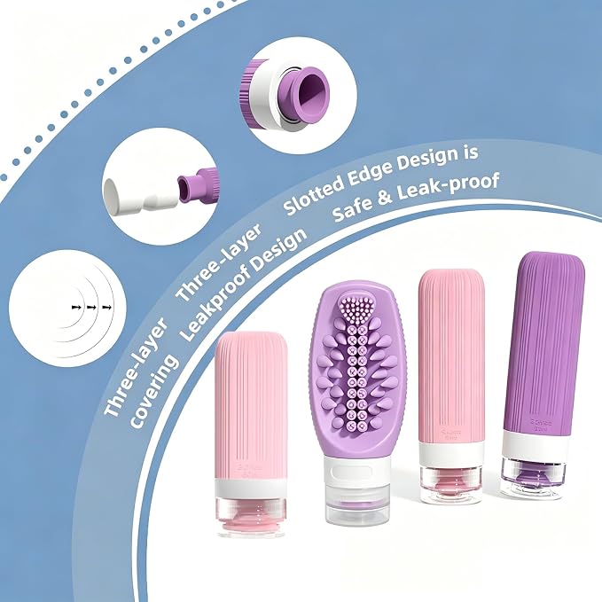 Vitog 16 Pack Travel Bottles with Soft Brush, TSA Approved Silicone Travel Containers for Toiletries, Squeezable Leak Proof Refillable Travel Accessories for Conditioner, Shampoo, Lotion & Body Wash