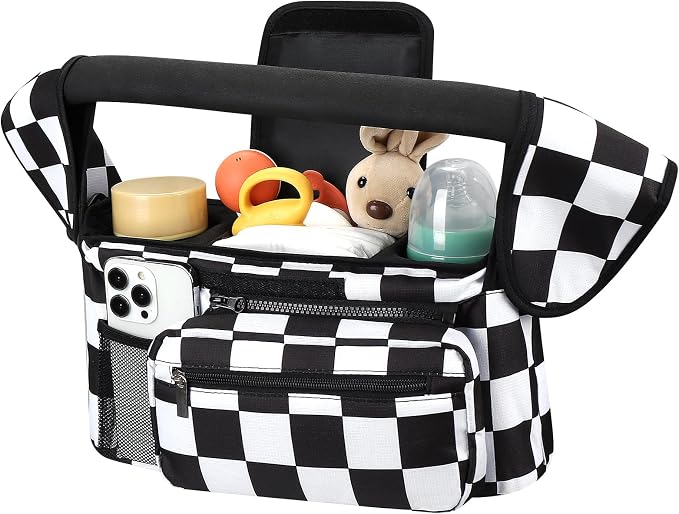 Accmor Universal Stroller Organizer with Insulated Cup Holder Detachable Phone Bag and Shoulder Strap,Stroller Bag Caddy Organizer for Uppababy, Baby Jogger, Britax Strollers