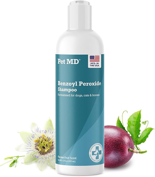 Pet MD Benzoyl Peroxide Shampoo for Dogs and Cats – Helps Relieve Itchy, Oily & Flaky Skin – Deep Cleansing & Deodorizing Formula – Scented – 12oz