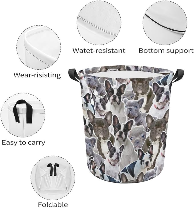 Bulldog Prints Laundry Basket, Bulldog Laundry Hamper, Collapsible Laundry Baskets Waterproof Dirty Clothes Storage Basket Bins For Bathroom Bedroom Decor, Gifts for Bulldog Lover Dog Mom