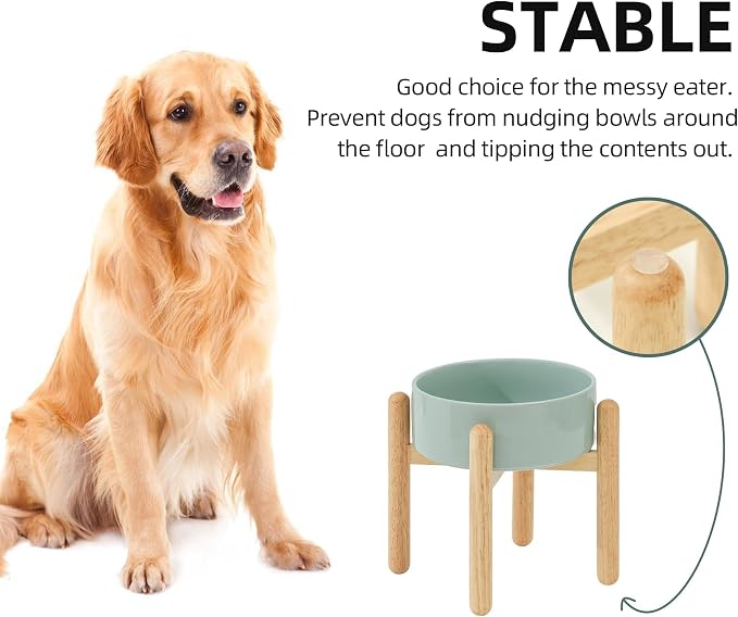 Havniva Ceramic Dog Bowls Elevated, Raised Dog Food Bowl for Large Dogs | 8.3” Elevated Dog Bowls, Non-Slip Wood Stand, Dog Food and Water Bowl Set, Dog Feeding Dish, Large Capacity Pet Water Bowl