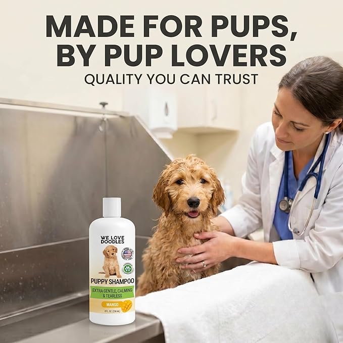 Puppy Shampoo & Conditioner | Made in USA | Tear Free | Best Shampoo for Puppies | Sensitive & Itchy Skin Wash | Oatmeal Bathing | Tearless, Mango, 8oz [We Love Doodles]