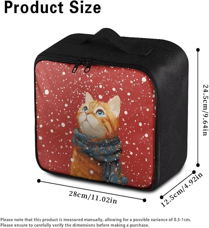 Empty First Aid Bag Red Winter Cat Medical Bag Empty Large Capacity for Home Office and Travel Use Lightweight Washable Soft Fabric Organizational Pouch
