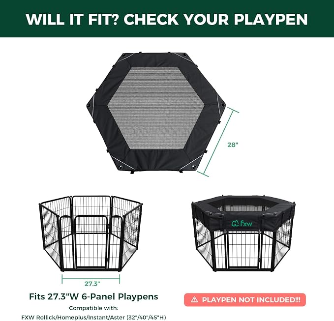 FXW Mesh Top Cover for 32"/40"/45" H 6-Panel Dog Playpen, Hexagon | Helps Deter Jump-Outs, Tear-Resistant, Quick Setup, Compact Storage, Fits FXW Only, Playpen Not Included
