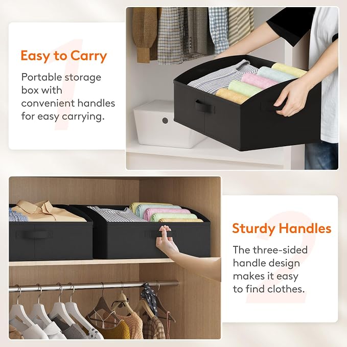 Lifewit Trapezoid Closet Storage Bin for Shelf, 6 Packs 23L, Black | Non-woven Closet Organizer Baskets with Handles, Foldable Clothes Containers Boxes for Clothing, Book, Purse, Extra Large
