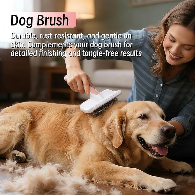 2pcs Slicker Brush for Dogs & Pet Comb Set, Professional Dog Grooming Brush for Goldendoodles, Poodles, Labradoodles, Dog Brush with Extra Long Pins to Effectively Remove Tangles, Knots and Mats
