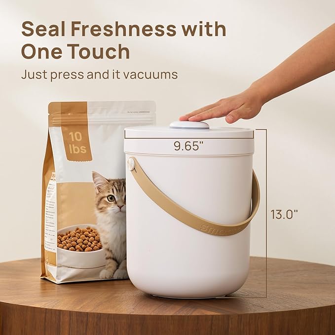 smartoo Vacuum Cat Dog Food Storage Container 10 lb, Dry Pet Food Storage | 10.6 Qt Airtight Cat Food Storage Container with One-Button Easy Use, Magnetic Scoop Incl., BPA-Free, Durable, Rechargeable