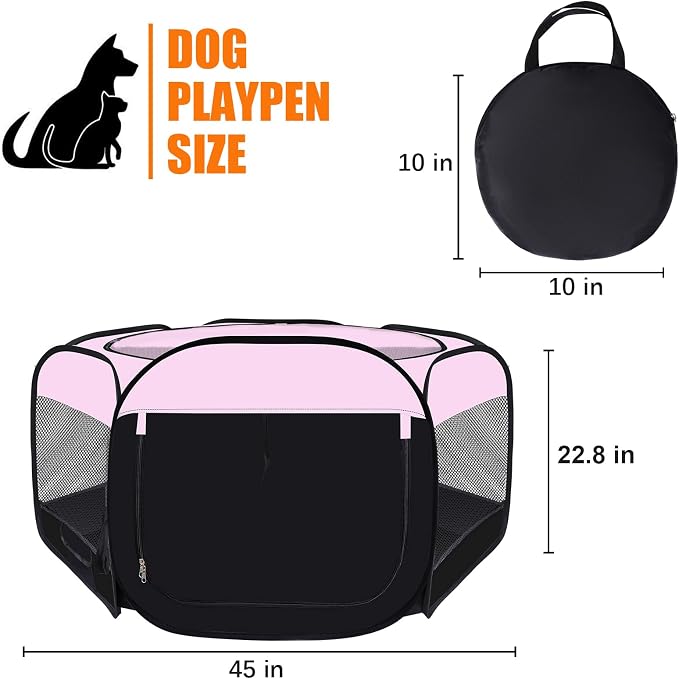 Dog Cat Playpen, Pet Puppy Playpen, Small Dog Cage, Pet Play Pen(Pink, L) | Portable Dog Playpen, Puppy Dog Cat Play Pen for Indoors Kitten Playpen, Collapsible Small Cats Crate Cage for Small Dogs