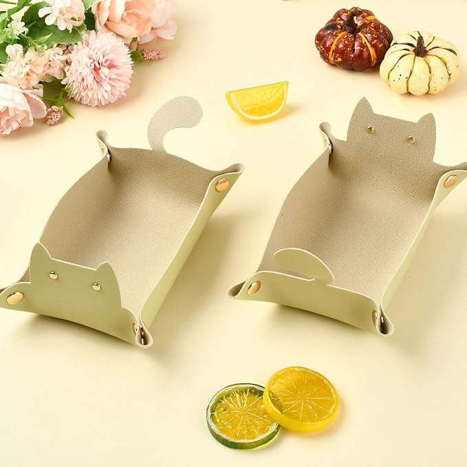Craftdady 4 PCS Foldable Vanilla Leather Tray Cute Cat-Shaped Valet Tray