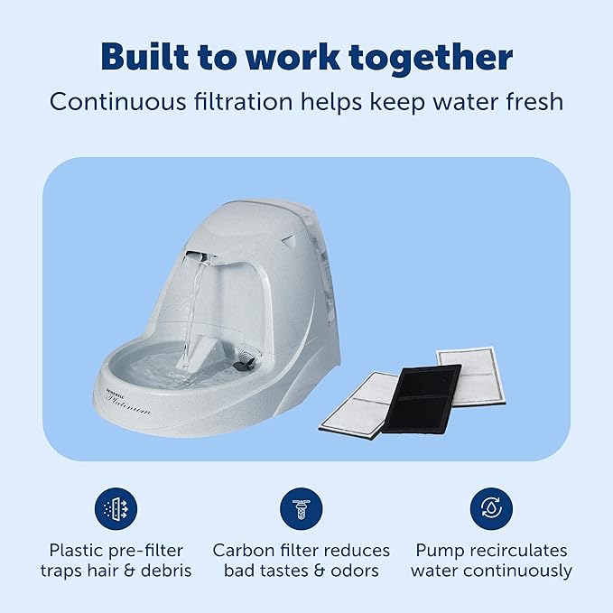 PetSafe Drinkwell Platinum Cat Water Fountain - Pet Fountain for All Pet Sizes, Encourages More Drinking, Includes Extra 3-Pack Replacement Carbon Filters, Indoor Use, Grey (168 oz/5L)