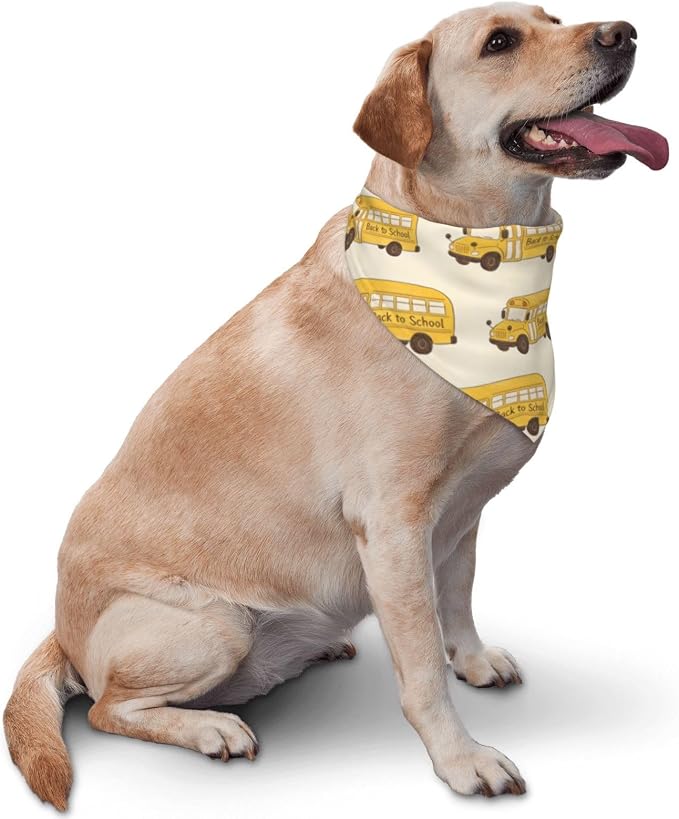 Teacher's Pet Dog Bandana,Funny Bandana Gift,Photo Prop Accessories for Dog Lovers Owner Gift,Triangle Reversible Fall Scarf, Adjustable (Yellow School Bus)