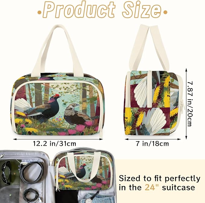 Black Grouse Chicken Travel Toiletry Bag for Women | Summer Forest Lightweight Waterproof Makeup Cosmetic Bag Large Tote Organizer for Traveling, Toiletries, Accessories