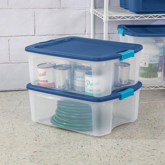 Sterilite Latch and Carry, Plastic Storage Bins w/Lids, 12 Gallon, 24-Pack | Stackable Tote Containers with Handles and Latching Lids for Bed, Garage, Office, Kitchen, Closet & Classroom