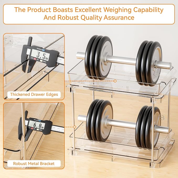 2 Pack 10.6″ High Pull Out Medicine Cabinet Organizer for Vitamin,Pill Bottle and Supplement,2 Tier Slide out Under the Sink Organizer,Bathroom Vanity Storage and Cupboard Undersink Organizers