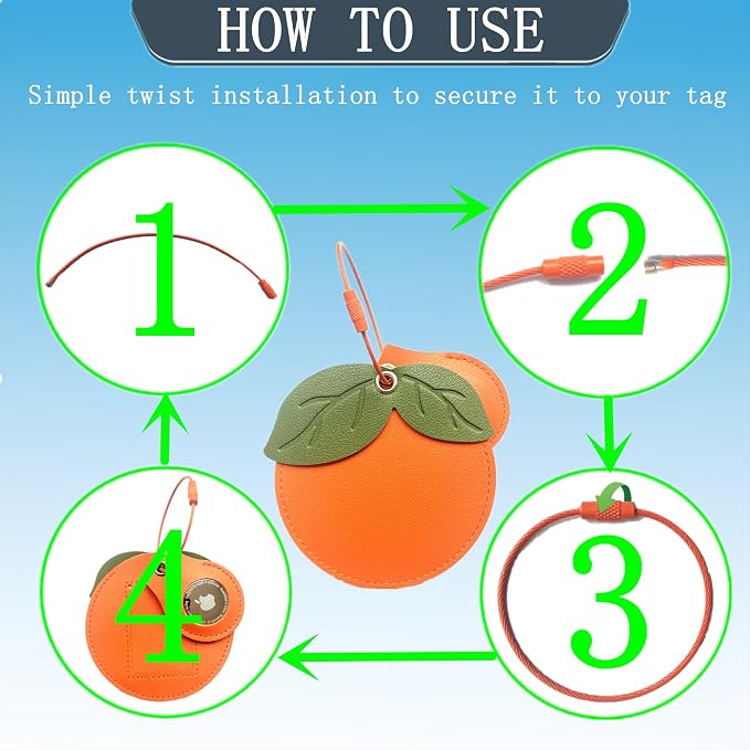 PU Leather Luggage Tag with Airtag Holder Case Set and Name ID Label | Hidden Compartment for AirTag Travel Suitcase Tracking Case with Stainless Steel Loop,Cute Fruit Plant Styles,Persimmon
