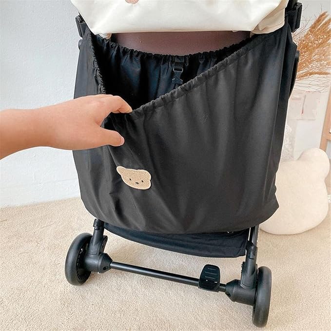 Universal Stroller Organizer Nylon Stroller Storage Bag for Baby Essentials | Large Capacity, Non-Slip, Adjustable, with Hook & Loop, Fits for Uppababy, Nuna, Britax, Doona Strollers, Black Bear