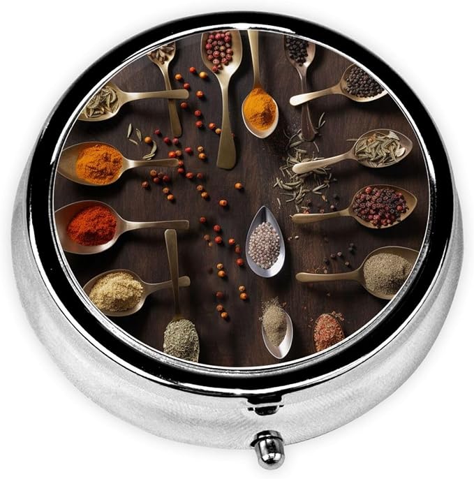 Round Pill Box Various Spices Pill Case for Purse & Pocket 3 Compartment Pill Organizer Portable Travel Pillbox Medicine Pill Holder Container for Daily Vitamin Cod Liver Oil Storage