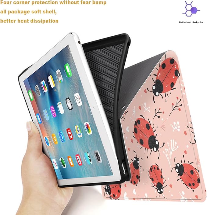 Tablet Case for iPad 5th Generation 2024 iPad Pro 11 inch (M4),Shockproof Protective Cover with Stand,Auto Wake/Sleep,Ladybug