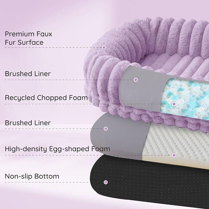 ChiXnuggle Orthopedic Human Dog Bed,Striped Faux Fur Washable Cover,Blanket | purple,72*40*10,giant dog bed for adult or extra large dogs,egg crate foam,non-slip bottom