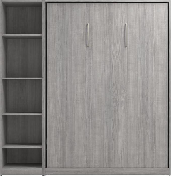 Bestar Claremont Full Murphy Bed with Closet Organizer (79W) in Platinum Gray, Sleeping Arrangement for Multipurpose Room | Closet Organizer; dual piston mechanism; for guest room or multipurpose space; 10-year warranty