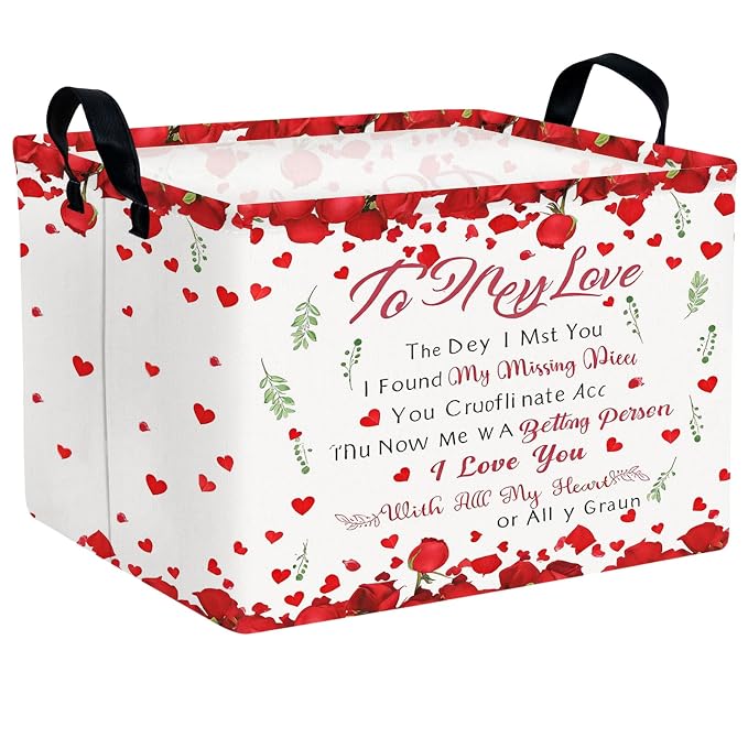 Cute Large Valentine's Day Gift Basket Empty Heart Decor Storage Bin for Kid Baby Room Décor (Rose Petals Love)