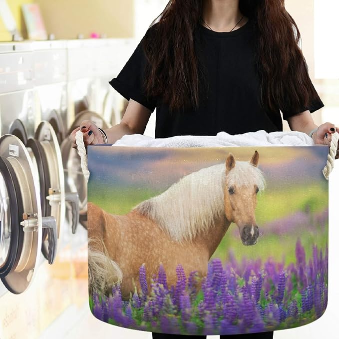 visesunny Storage Basket Palomino Horse Lavender Sunset Nursery Hamper Basket Clothes Toy Storage Organizer Bin Box Collapsible Laundry Bag for Kid Room,Playroom,Bathroom,Living Room,Dorm,Office
