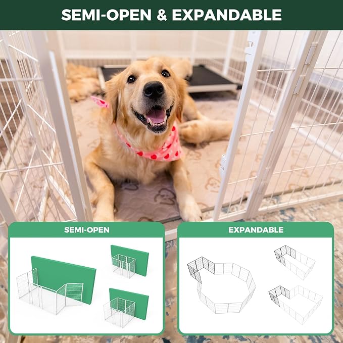 FXW Homeplus Indoor Dog Playpen, 45" H, 32 Panels, for Large Dogs | Stress-free play, Heavy-duty, Semi-open design, Easy setup, Threshold-free gate, Expandable, Patented