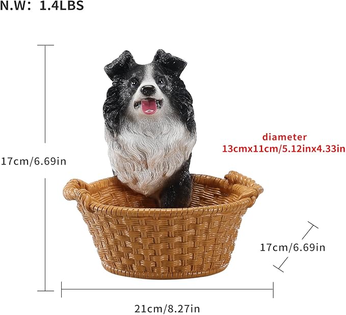Cute Border Collie Candy Bowl, Resin Dog Figurine Key Bowl for Entryway Table, Desktop Storage Basket Organizer for Desk, Unique Dog Lover Gift