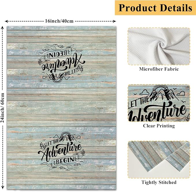 Happy Camper Kitchen Towels and Dishcloths Set of 2, Funny Decorative Hand Towel Drying Cloth for Bathroom, Camping Gift for Men, Women, 16x24 Inches -09