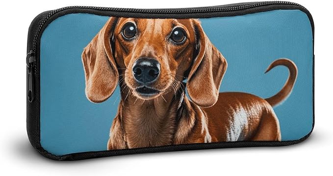 Dachshund Weiner Pet Dog Lightweight Spacious Pencil Bag Pouch | Zippered Multi-functional Pen Pouch Large Capacity Pencil Casesoft and Portable Pencil Bag for Teacher Office