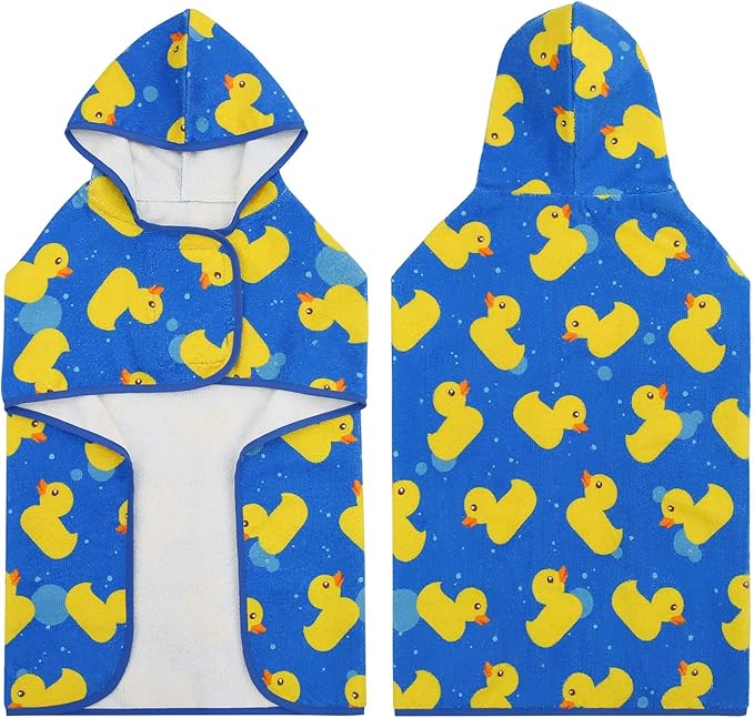 HDE Dog Bathrobe Super Absorbent Quick Drying Puppy Towel Wrap Coat Adjustable After Bath Robes with Hood for Dog Sizes S-XXL Blue Rubber Ducks M