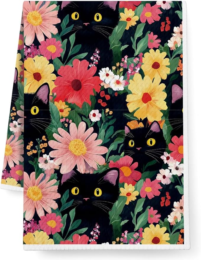 Cute Cat Gifts for Women Cat Mom Lover Lady,Cats Flower Kitchen Hand Towel Decor,Cute Hand Towel for Bathroom,Dish Towels Baking Cooking Drying Cloth,Cats Themed for Her