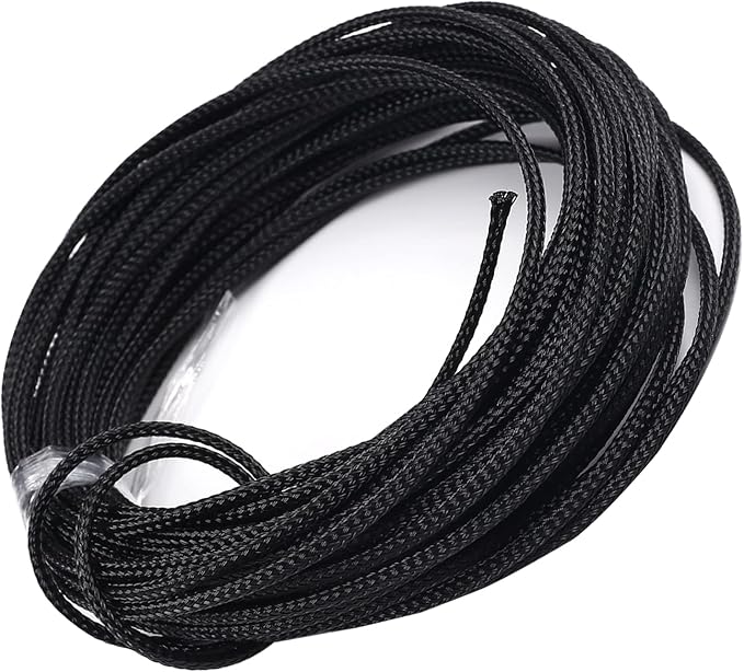 Heyiarbeit 10m/32.8ft PET Expandable Braided Sleeving 0.08-inch Width Flexible Wire Mesh Sleeve for USB Cable Power Cord Audio Video Cable - Protect Cat from Chewing Cords - Black