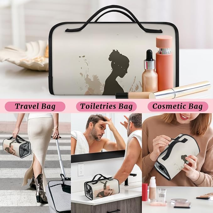 Dance Ballet Makeup Bag for Women Hanging Roll-Up Travel Organizer Toiletry Kit with 4 Removable Compartments, Ballerina