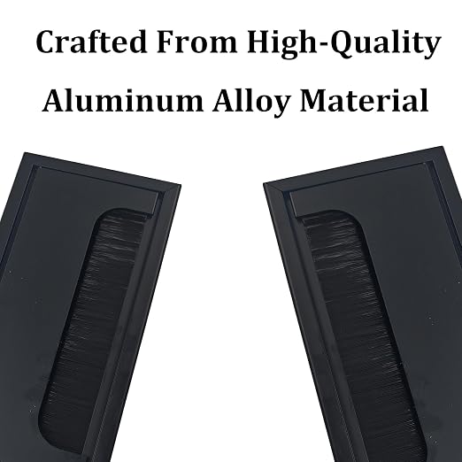 2PCS 6.3"x3.15" Metal Rectangle Cable Grommet, Wire Management Cover with Soft Brush Strip, Desk Wire Organizer for Computer Table Office Furniture (Black)