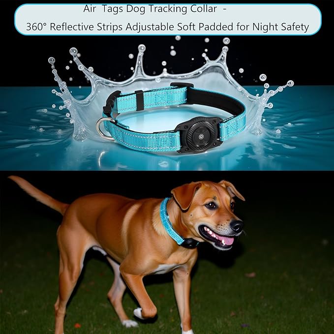 Smart Tracker Dog Collar, Waterproof Dog Collars Holder with Tracker Tag for Apple Find My (iOS Only) Reflective Pet Dog Collar Tracking for Small Medium Large Dogs (SkyBlue, M)