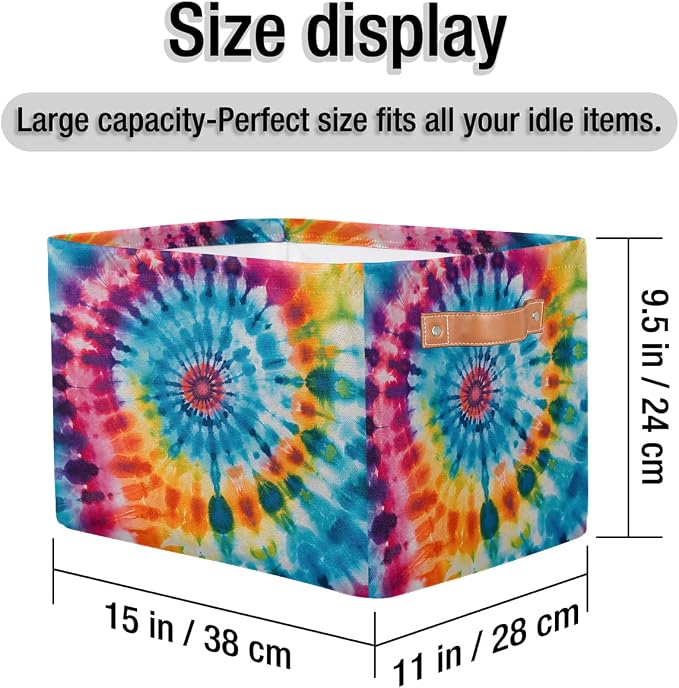 AUUXVA Storage Basket Abstract Swirl Tie Dye Pattern Storage Cube Box Durable Canvas Collapsible Toy Basket Organizer Bin with Handles for Shelf Closet Bedroom Home Office