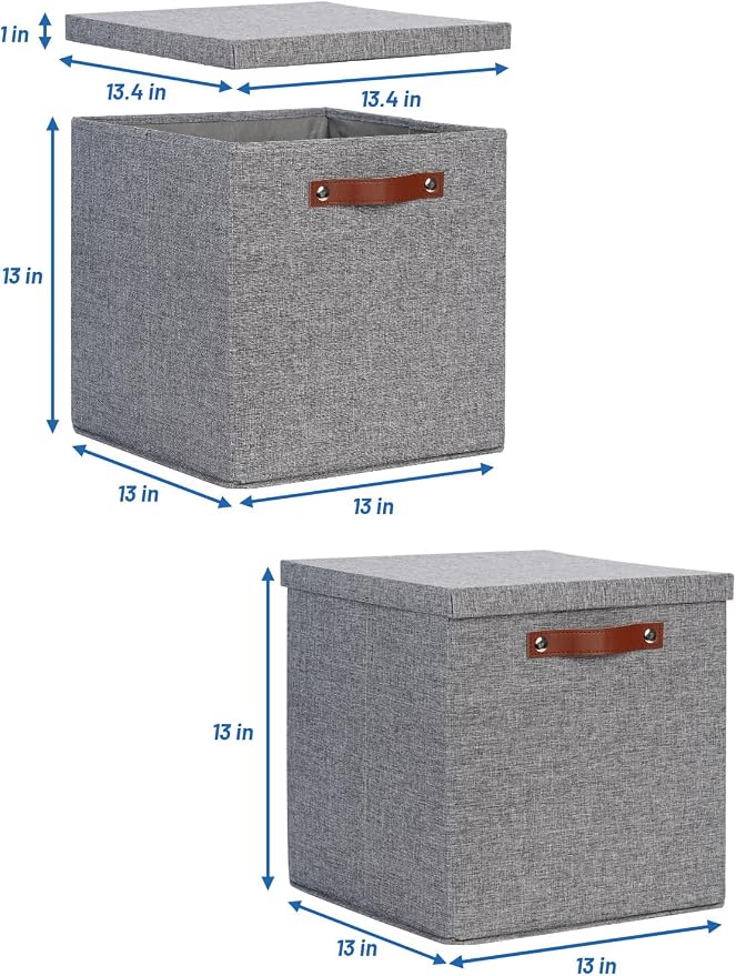 Temary Fabric Storage Bins with Lids 13 Inch Storage Cubes with Lid, Decorative Foldable Storage Boxes for Clothes, Closet Organizers (Grey, 13x13x13inch)