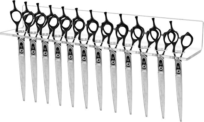 Marketing Holders Acrylic Shear Organizers Clear Wall Mount 15.75" Wide Convenient Organizer with Hanging Hardware for Professional Dog Grooming Shears 3/16" Thick