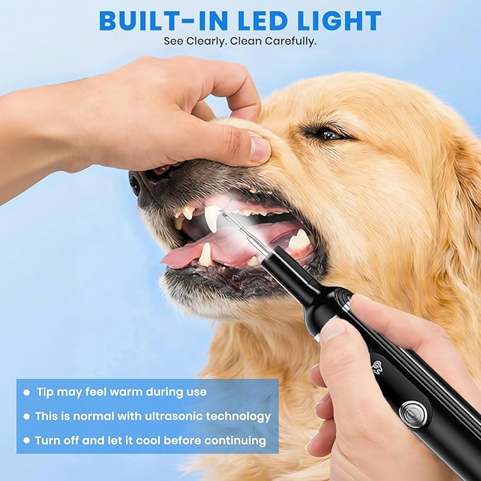 Dog Plaque Remover for Teeth,Pet Ultrasonic Tooth Cleaner with LED Light,Cleaning Kit for Tartar and Stains,5 Adjustable Modes,Pet Teeth Cleaning kit,Suitable for Dogs and Cats (Black)