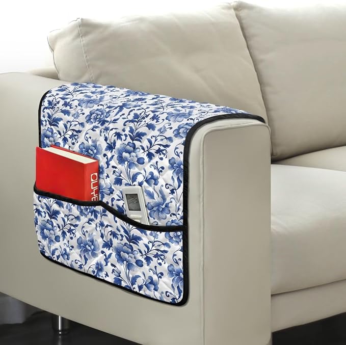 Stretch Armrest Cover for Chairs Sofa Armchair Covers for Arms Dustproof Couch Arms Covers Arm Rest Protector for Sofa Non Slip Lounge Chair Arm Protector Blue Floral