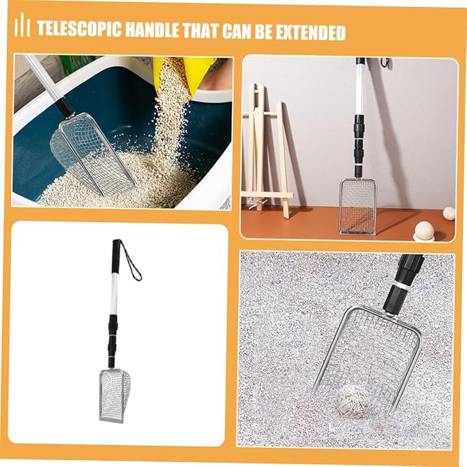 Telescopic Stainless Steel Cat Litter Scoop with Ergonomic Non-Slip Handle Lightweight Mesh Shovel for Easy Cleaning and Compact Storage Pet Waste Scooper with Extendable Handle