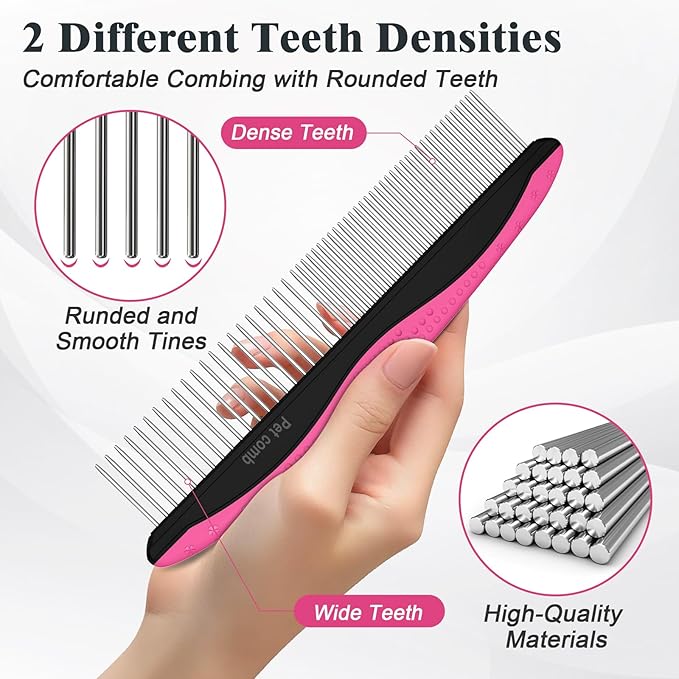 2PCS Self Cleaning Slicker Brush & Dog Comb - Skin Friendly Deshedding Grooming Tool for Dogs, Cats and Small Animals, Professional Deshedding Dematting Tool for Long and Short Haired Pets (Red)